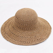 Retro beige crocheted summer autumn hat with wide eaves for women