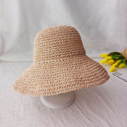Beige retro flat drooping summer autumn fisherman's hat for women with big eaves and woven dome top