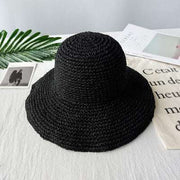 Black retro summer autumn wide brim fisherman's hat for women