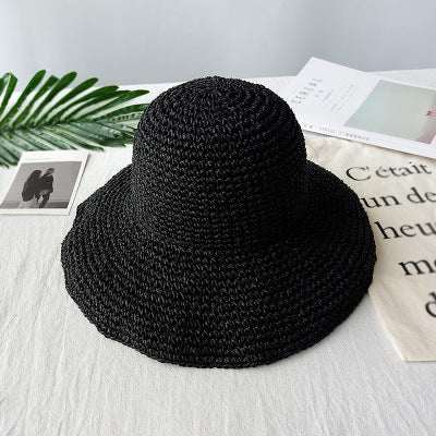 Black retro summer autumn wide brim fisherman's hat for women