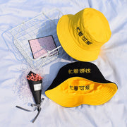 Yellow and black reversible cotton bucket hat fisherman hats for men and women summer sunshade