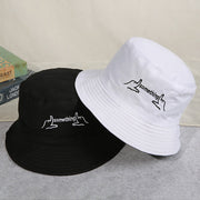 Black and white cotton bucket fisherman hats with embroidered "something" design for men and women summer sunshade