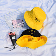 Yellow and black double-sided smiley bucket fisherman hats for men and women summer sunshade