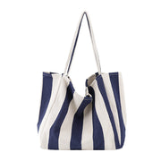 Striped canvas tote bag with high capacity and shoulder strap for casual shopping