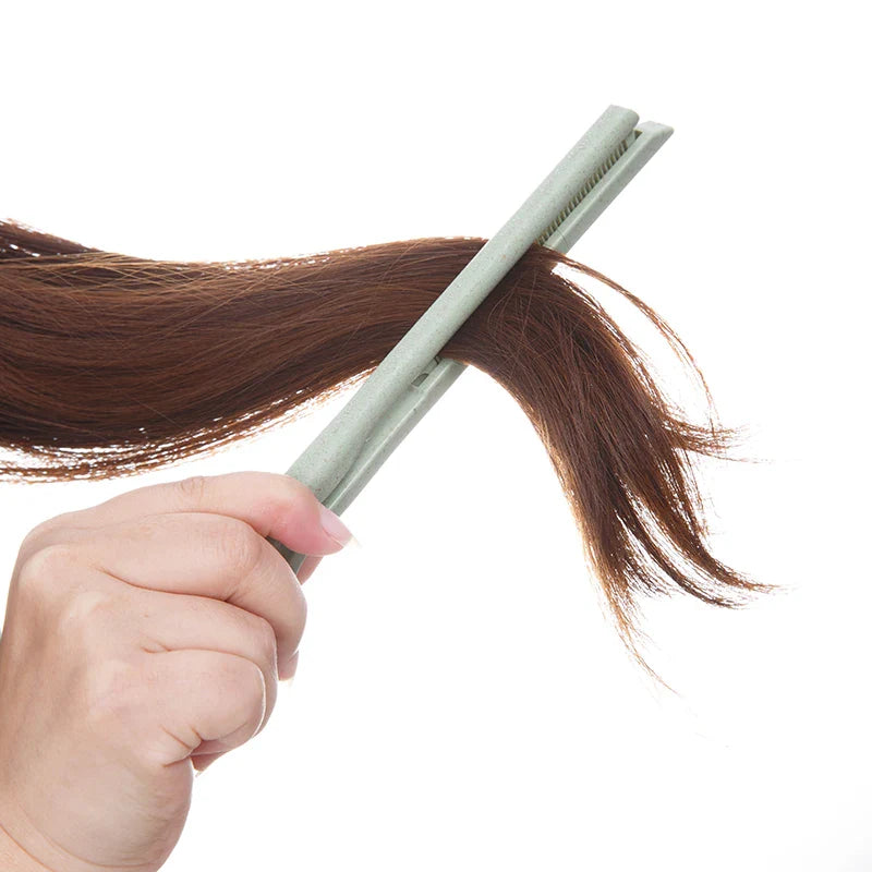 Wheat Straw V-shaped flat comb styling brown hair close-up handheld hairdressing tool