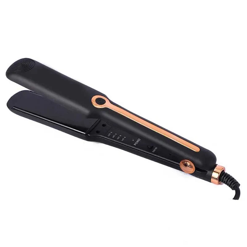 Professional ceramic hair straightener with adjustable temperature and wide tourmaline plates for smooth styling
