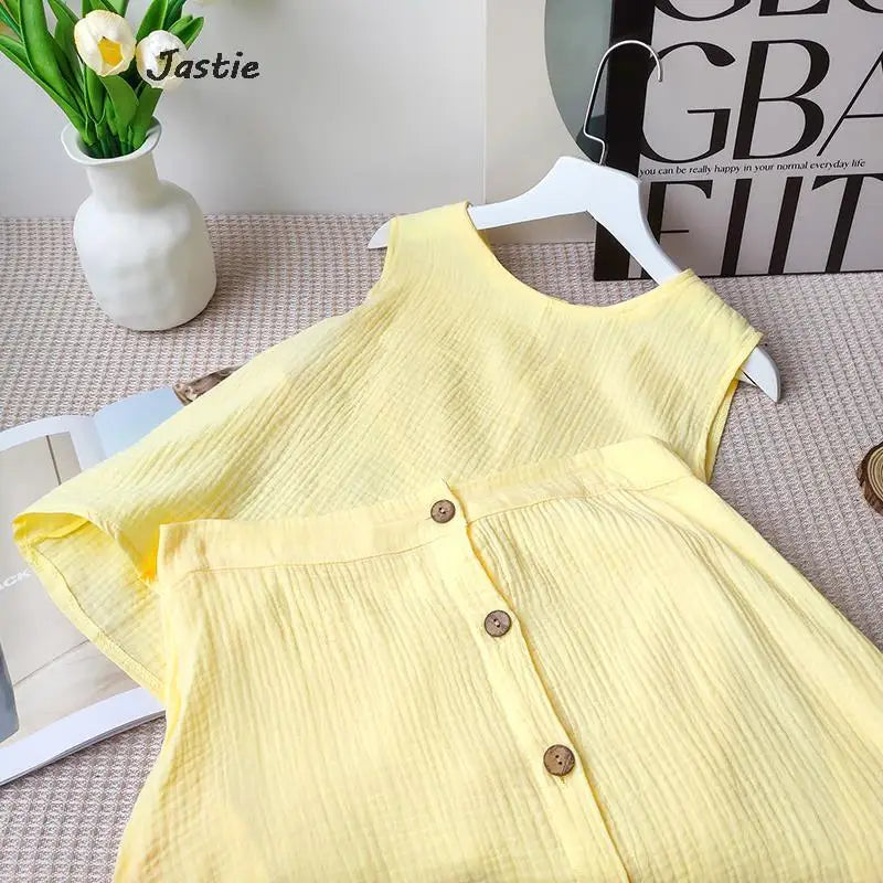 Summer Outfits For Women 2023 New Casual Cotton Linen Suit Loose Sleeveless Vest Single-breasted Skirt 2 Piece Set Women Outfit