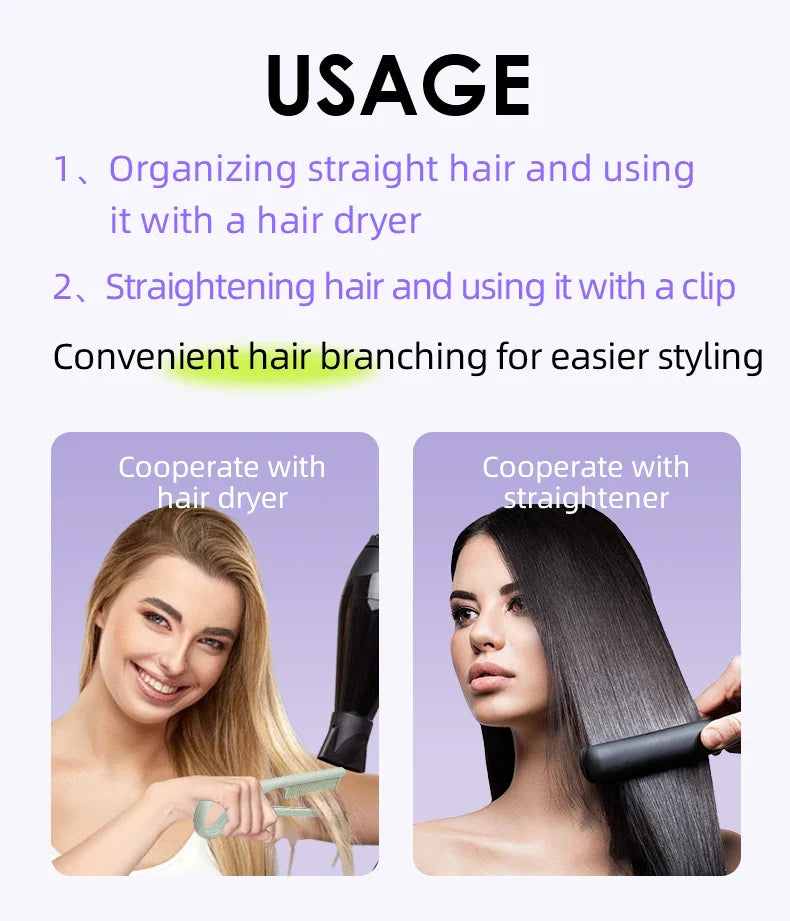 Wheat Straw V-shaped Flat Comb used for organizing and straightening hair with hair dryer and straightener for easy styling