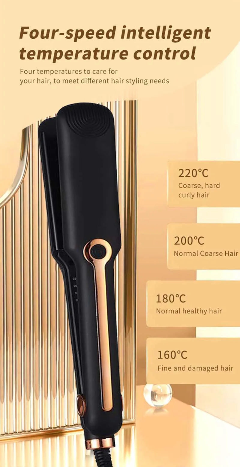 Professional hair straightener with four-speed intelligent temperature control for versatile styling and damage protection