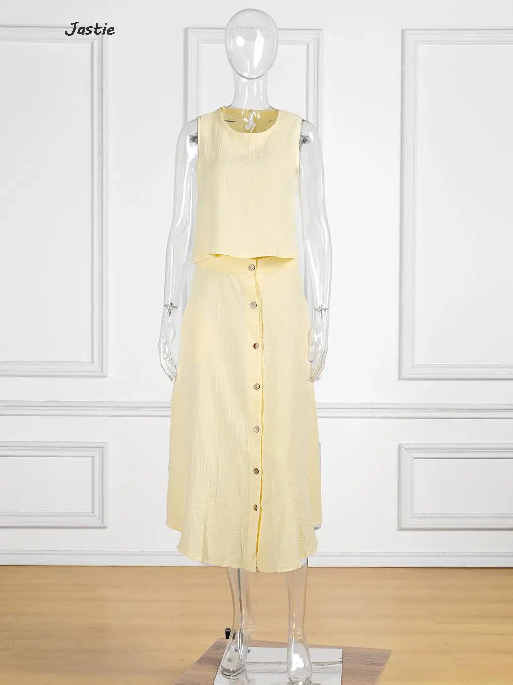 Summer Outfits For Women 2023 New Casual Cotton Linen Suit Loose Sleeveless Vest Single-breasted Skirt 2 Piece Set Women Outfit