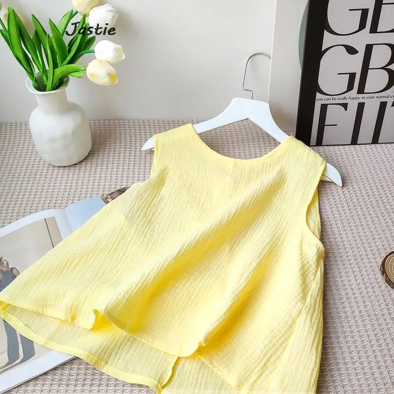 Summer Outfits For Women 2023 New Casual Cotton Linen Suit Loose Sleeveless Vest Single-breasted Skirt 2 Piece Set Women Outfit