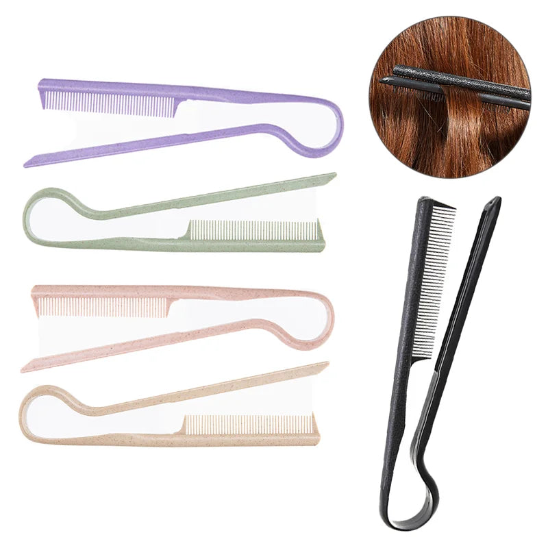 Set of colorful wheat straw V-shaped flat combs for hair straightening and styling, portable mini barber hairbrushes