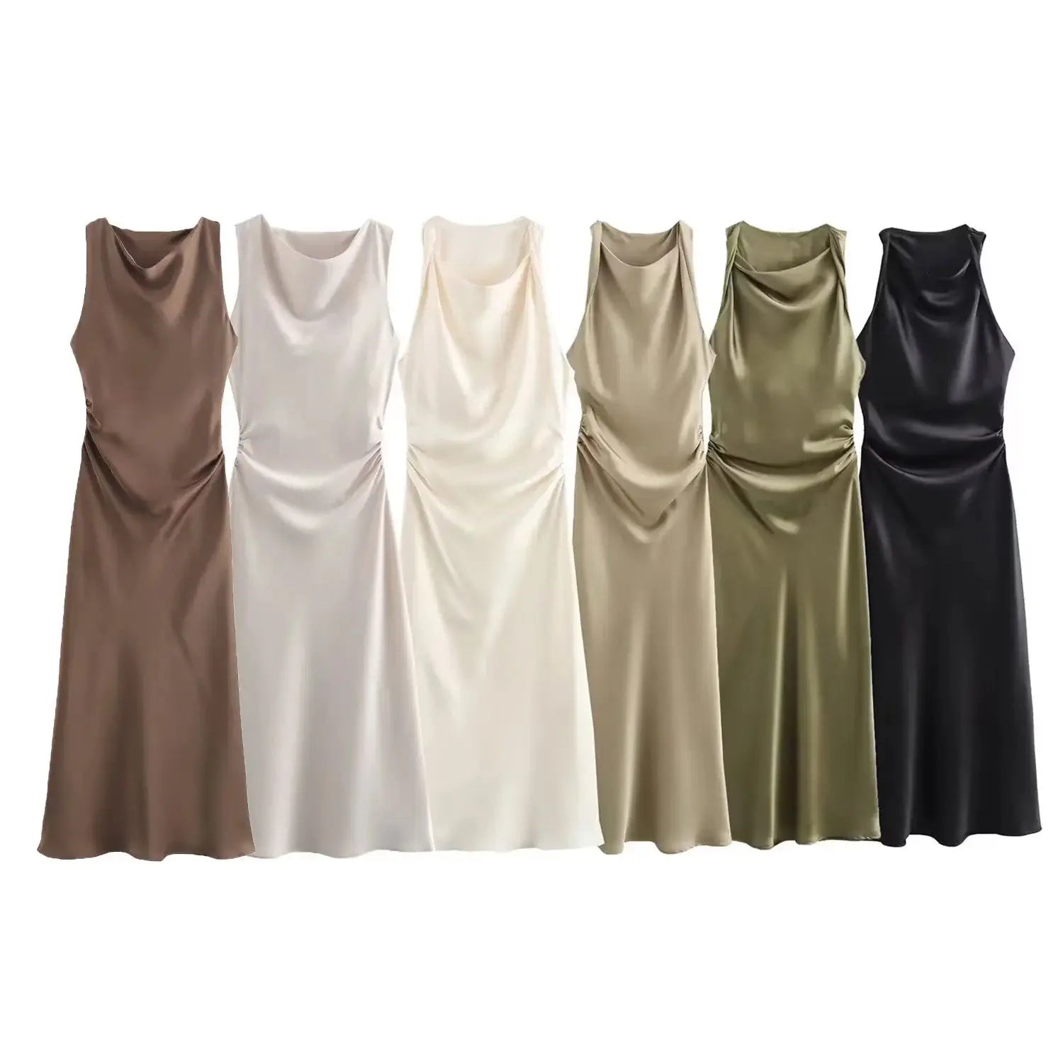 TRAF Satin Long Dresses for Women 2024 Summer Slip Midi Dress Woman Sexy Evening Party Dress Sleeveless Female Elegant Dresses