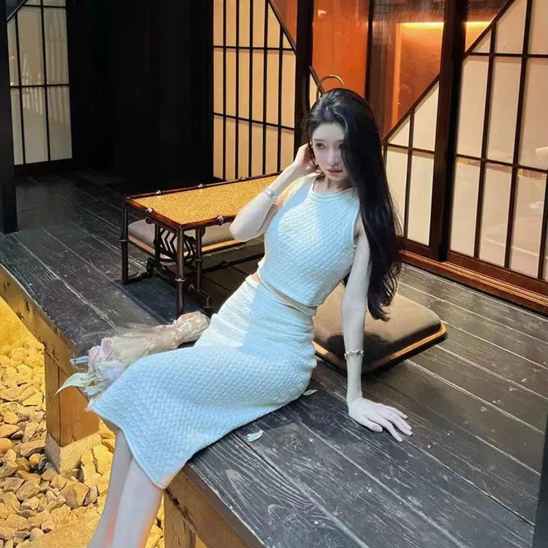 summer outfits for women 2023 tank + long skirt two piece set conjuntos femininos elegantes new in matching sets ensembles