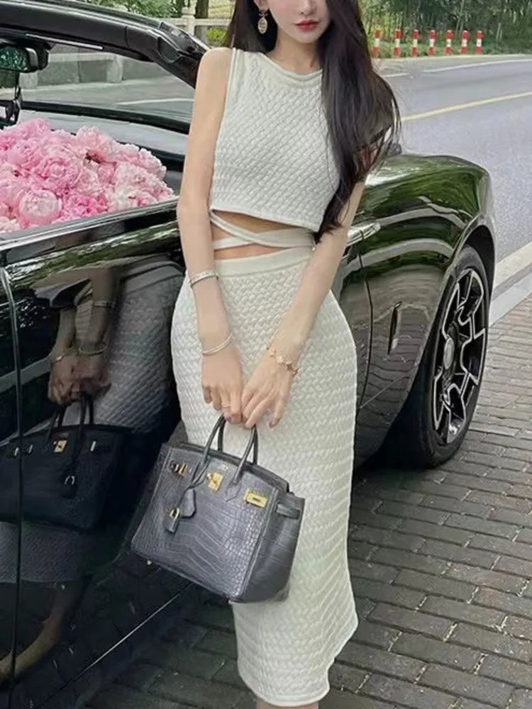 summer outfits for women 2023 tank + long skirt two piece set conjuntos femininos elegantes new in matching sets ensembles