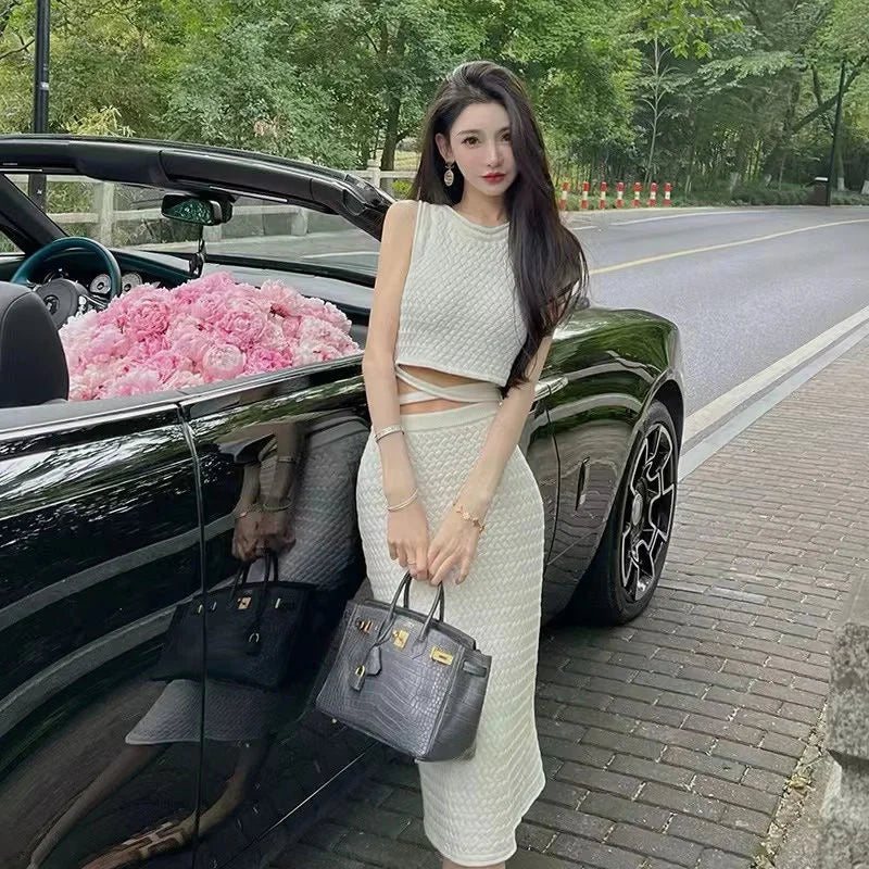 summer outfits for women 2023 tank + long skirt two piece set conjuntos femininos elegantes new in matching sets ensembles