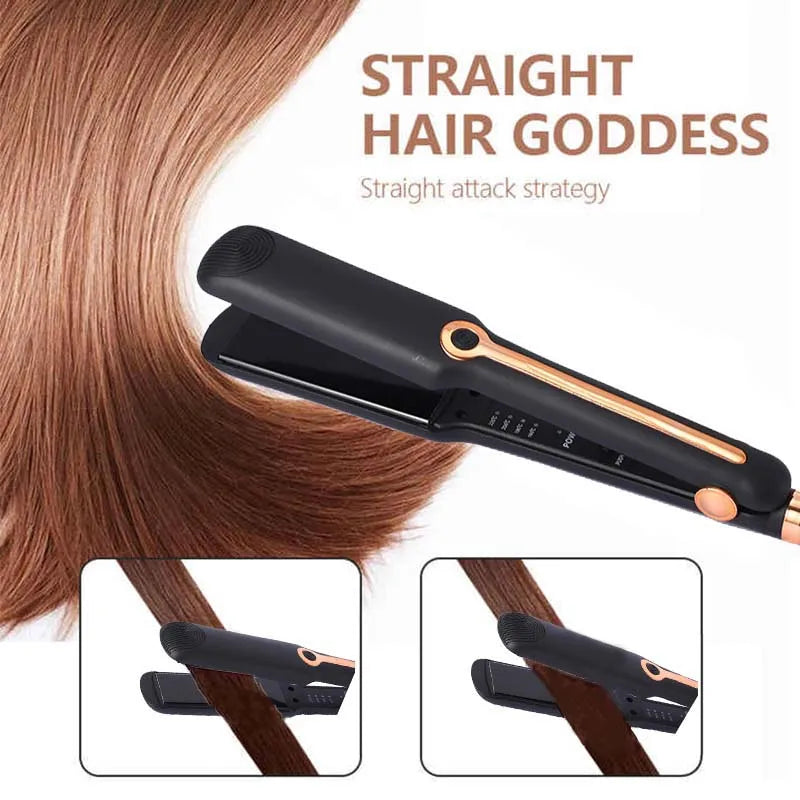 Professional ceramic hair straightener with wide tourmaline plates and adjustable digital temperature control for smooth, frizz-free styling