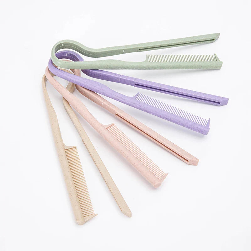 Set of colorful wheat straw V-shaped flat combs for hair styling and straightening