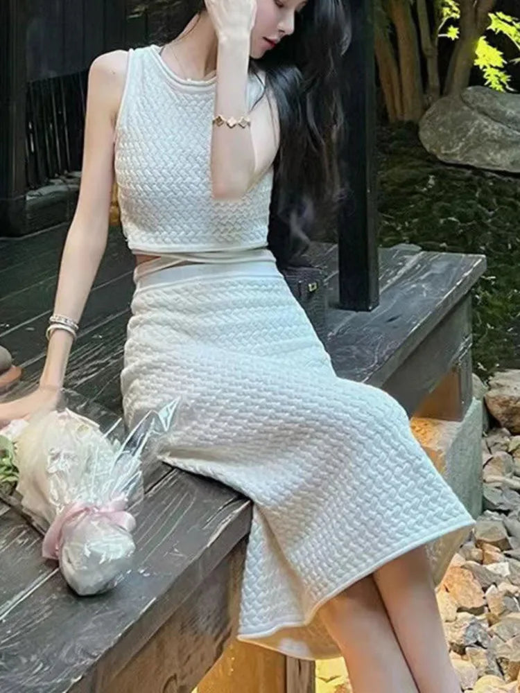 summer outfits for women 2023 tank + long skirt two piece set conjuntos femininos elegantes new in matching sets ensembles