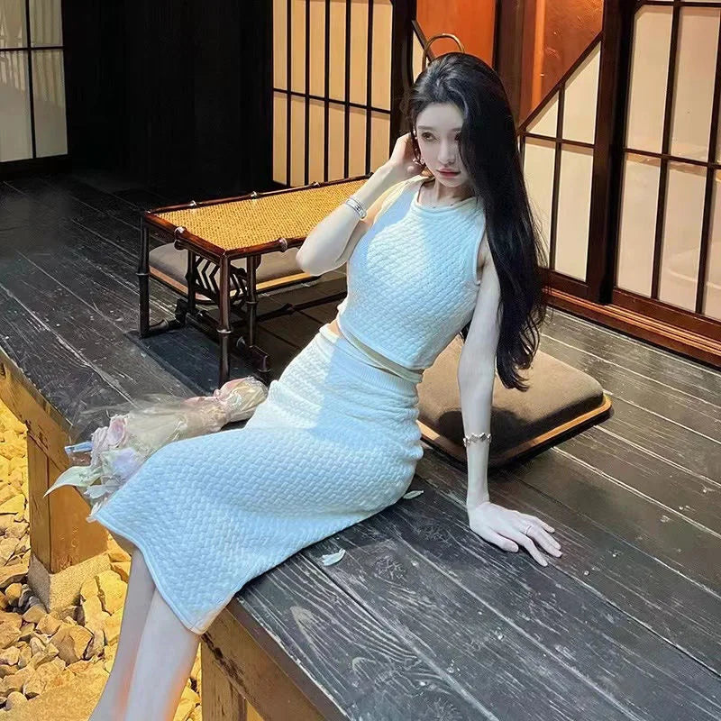 summer outfits for women 2023 tank + long skirt two piece set conjuntos femininos elegantes new in matching sets ensembles