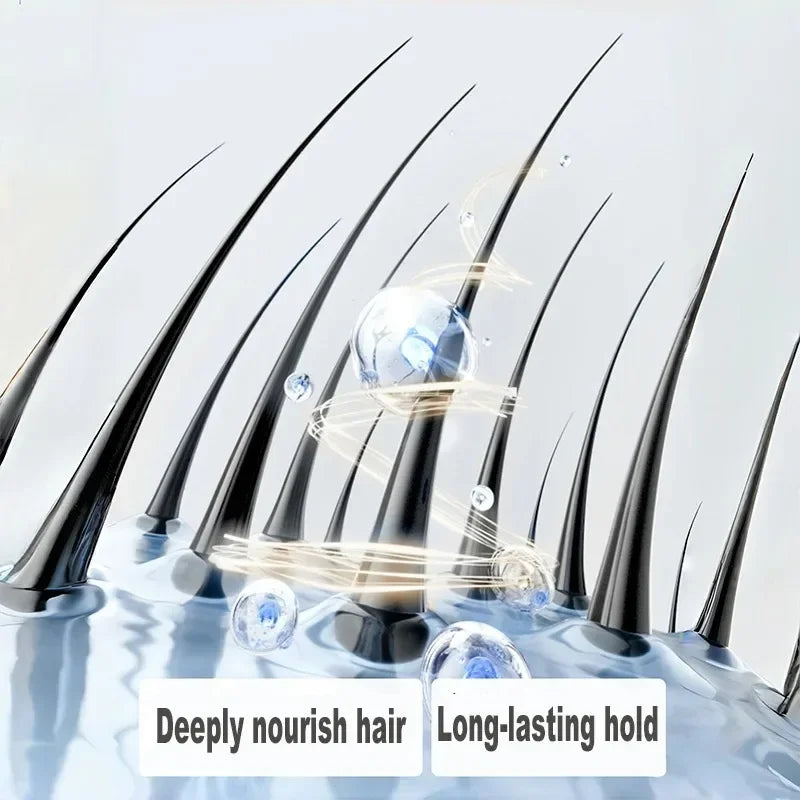 Close-up of hair strands being deeply nourished and styled for a long-lasting hold using a hair straightener
