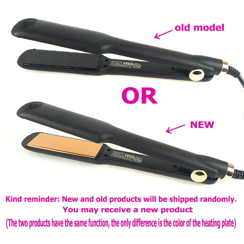 Professional hair straightener with ceramic wide plates and adjustable temperature for versatile styling