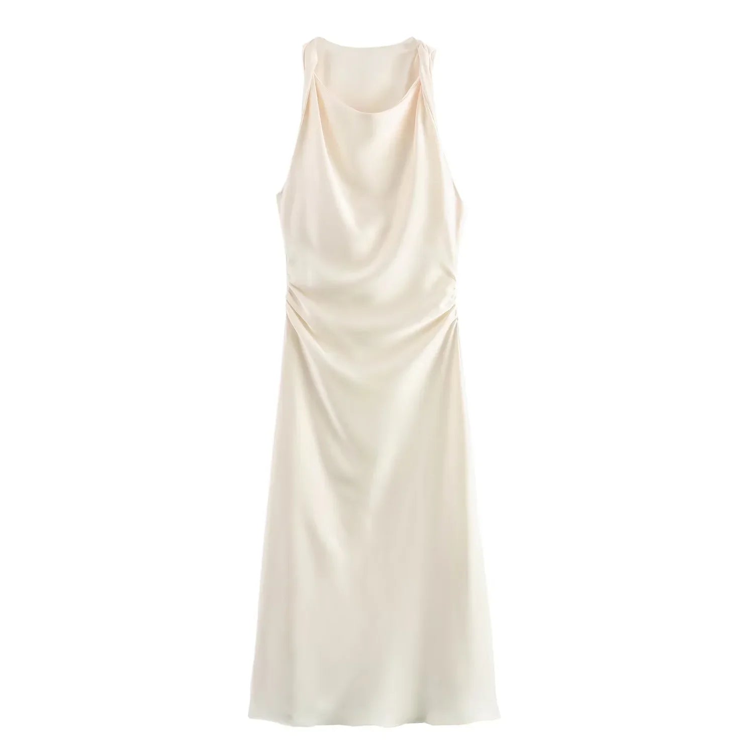 TRAF Satin Long Dresses for Women 2024 Summer Slip Midi Dress Woman Sexy Evening Party Dress Sleeveless Female Elegant Dresses