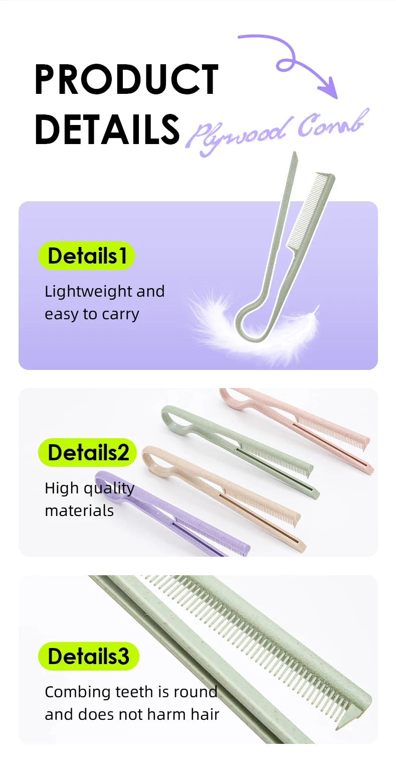 Wheat Straw V-shaped Flat Comb with lightweight, portable design and rounded teeth for gentle hair care