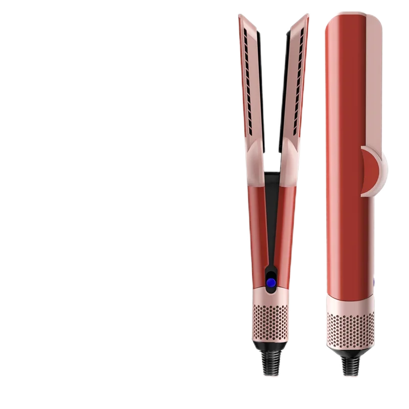Red ceramic hair straightener with negative ion technology and foldable handle flat iron styling tool