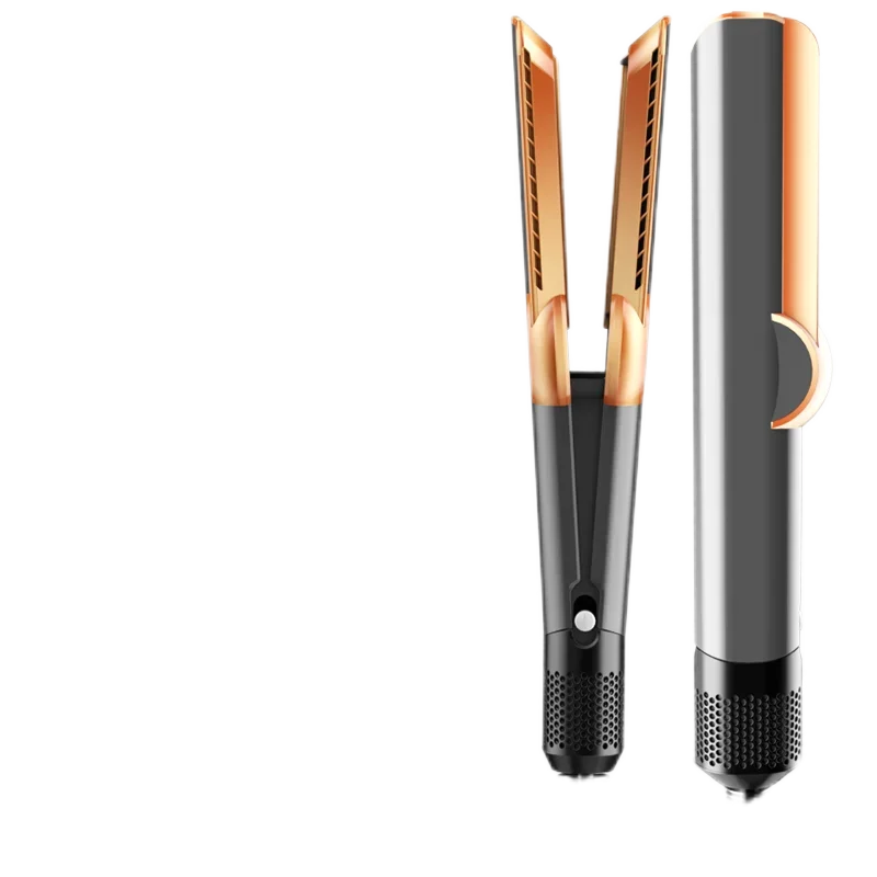 Compact black and rose gold hair straightener with ceramic plates and electric power for professional styling