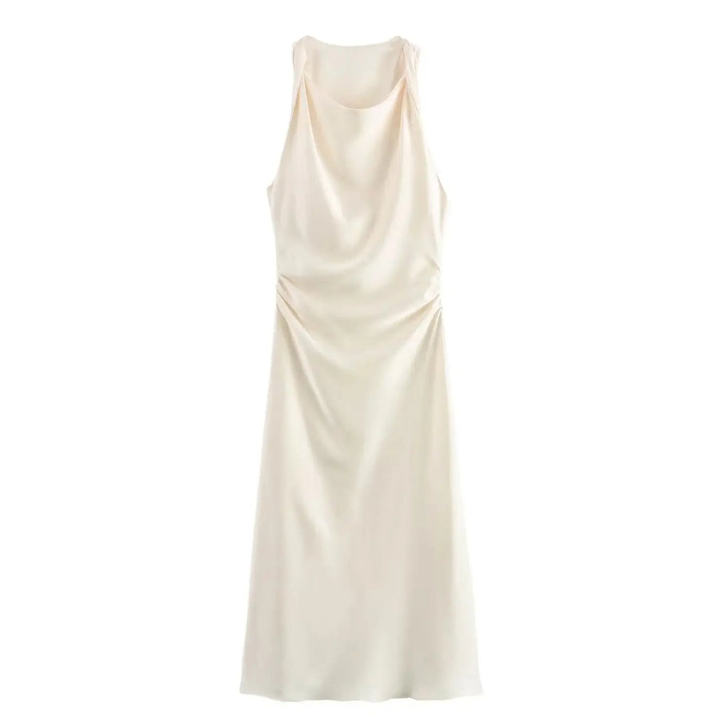 TRAF Satin Long Dresses for Women 2024 Summer Slip Midi Dress Woman Sexy Evening Party Dress Sleeveless Female Elegant Dresses