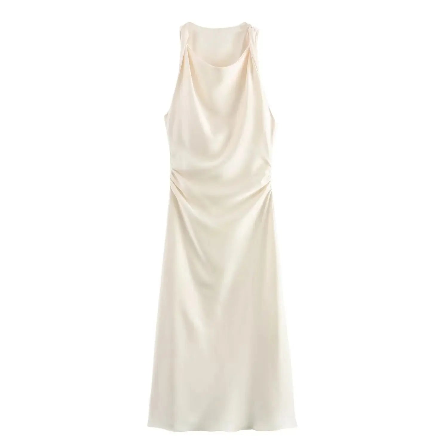 TRAF Satin Long Dresses for Women 2024 Summer Slip Midi Dress Woman Sexy Evening Party Dress Sleeveless Female Elegant Dresses