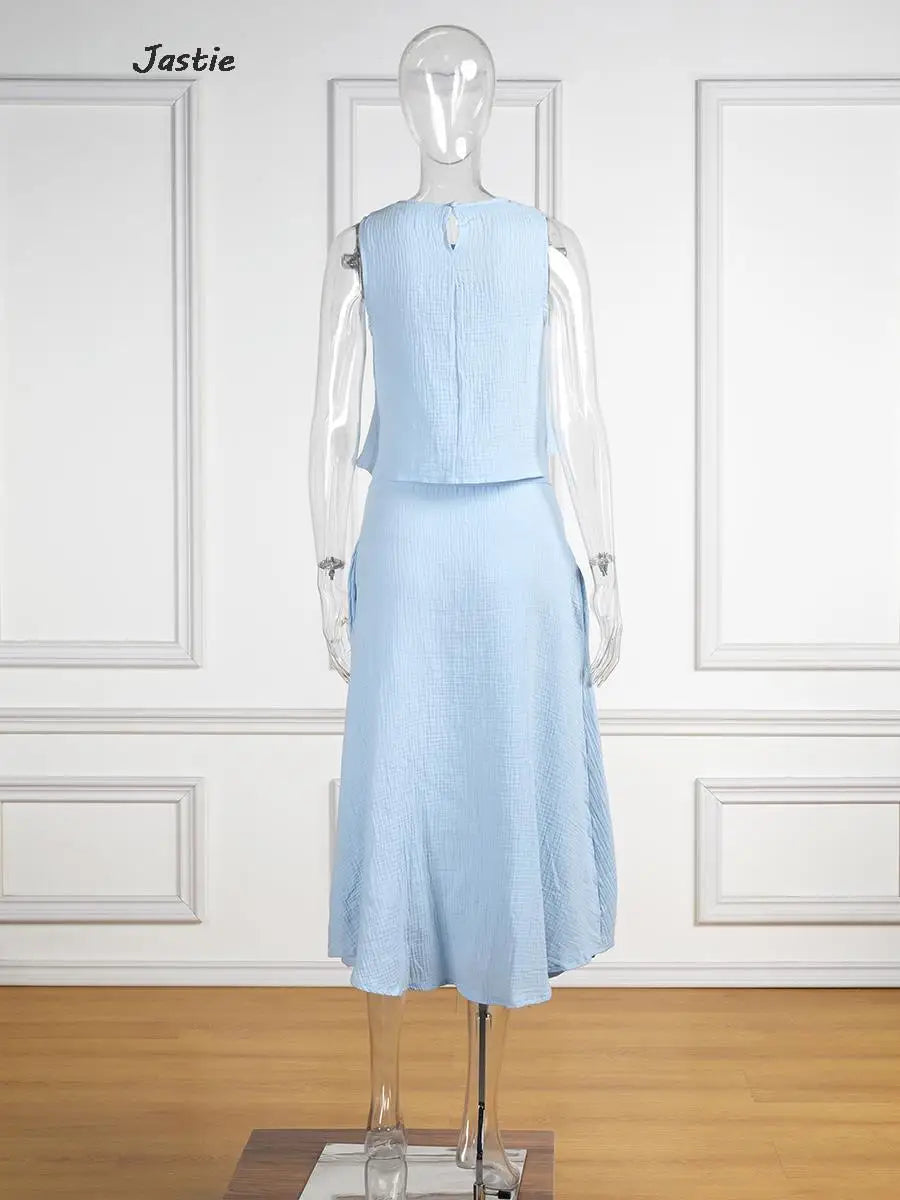 Summer Outfits For Women 2023 New Casual Cotton Linen Suit Loose Sleeveless Vest Single-breasted Skirt 2 Piece Set Women Outfit