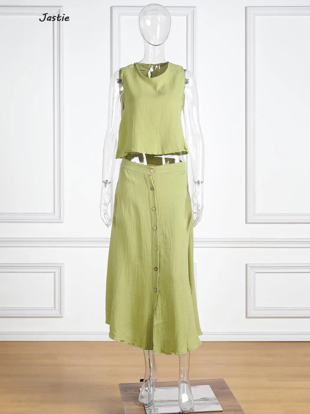 Summer Outfits For Women 2023 New Casual Cotton Linen Suit Loose Sleeveless Vest Single-breasted Skirt 2 Piece Set Women Outfit
