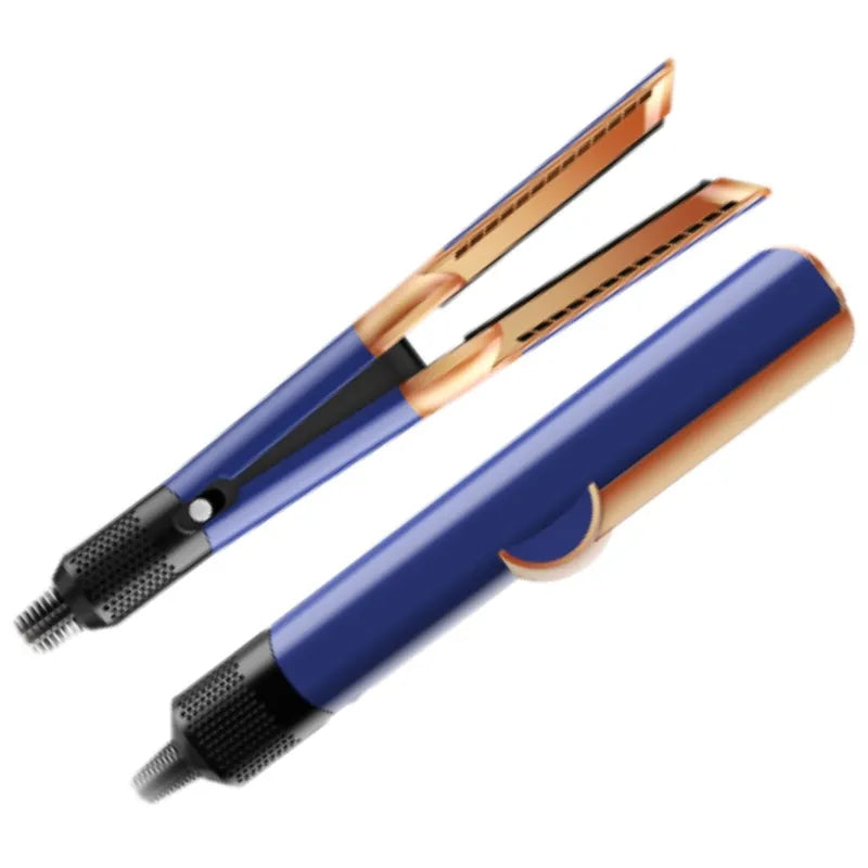 Blue and gold Haistroit hair straightener with ceramic plates and negative ion technology for long-lasting styling