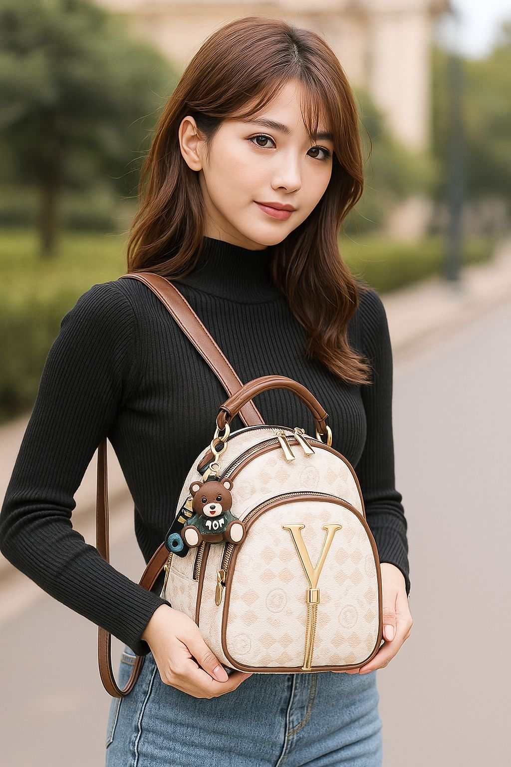 Aurelia Luxe Shoulder Bag 2024 luxury designer large capacity lightweight crossbody shoulder bag with teddy bear charm