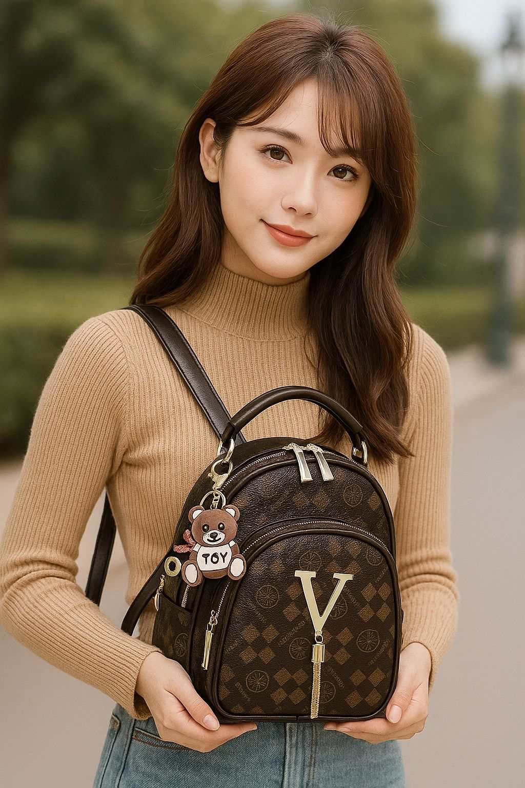 Woman holding Aurelia Luxe Shoulder Bag, luxury 2024 designer, large capacity, lightweight, versatile crossbody and shoulder style, elegant for everyday or special occasions